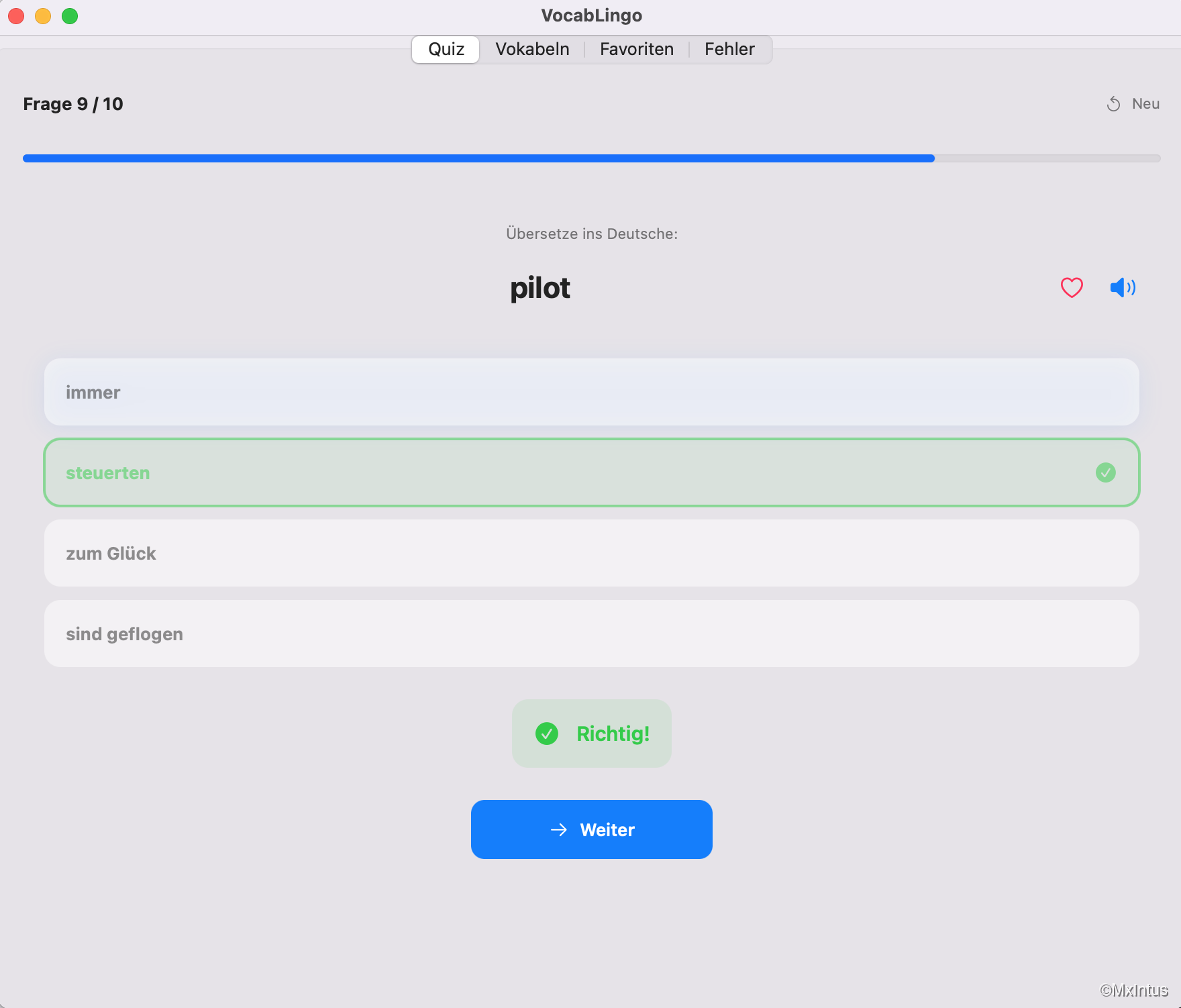 VocabLingo Quiz screen