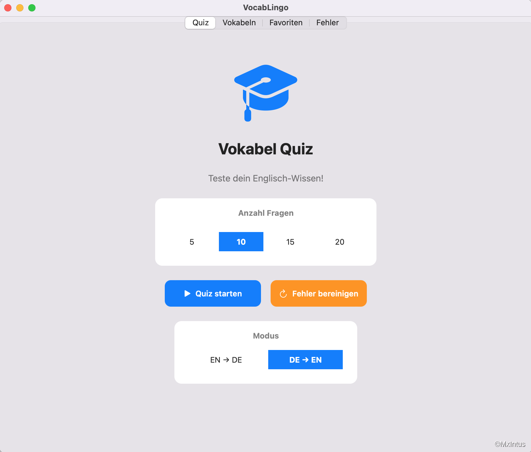 VocabLingo Start screen